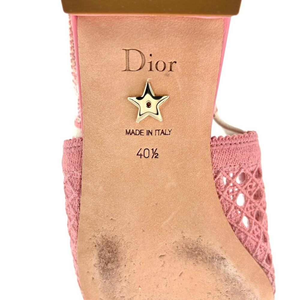 Dior & Moi Cannage Mesh Pink Bow Logo Slingback Flats Sandals 40.5 - Picture 9 of 10